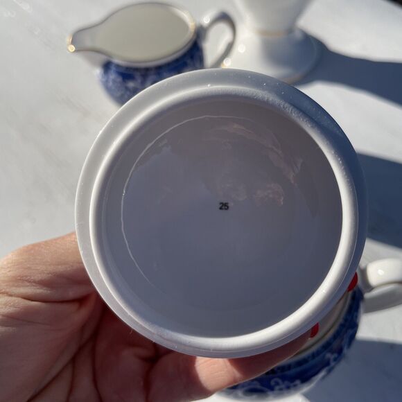 Wedgwood Blue Bokhara Coffee Pot with Gold Trim Sugar Bowl Creamer Set service - Picture 9 of 16